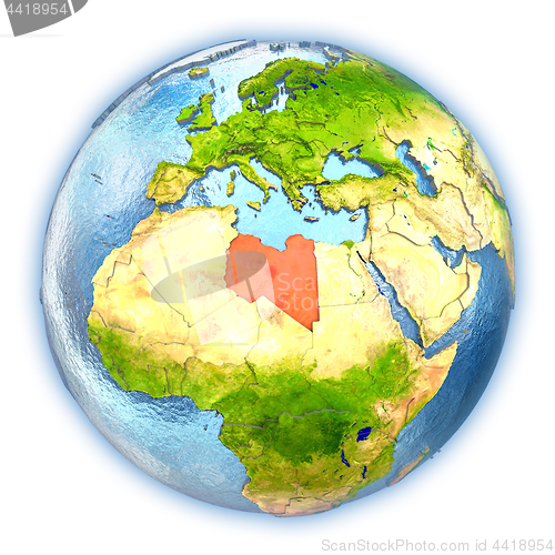 Image of Libya on isolated globe
