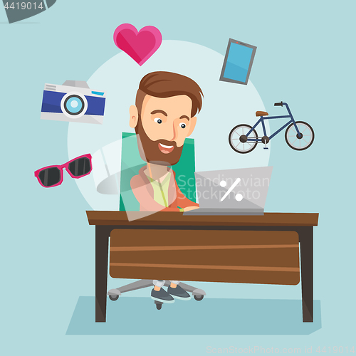 Image of Man shopping online vector illustration.