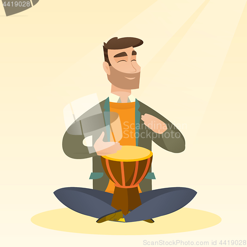 Image of Man playing the ethnic drum vector illustration.
