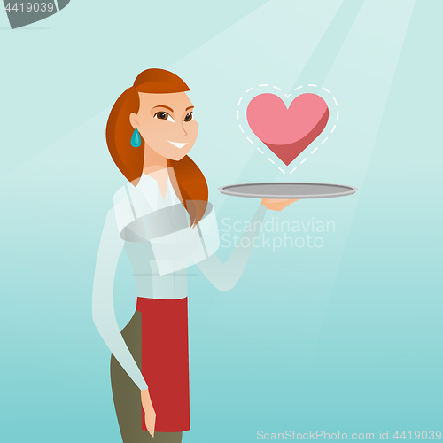 Image of Waitress carrying a tray with a heart.