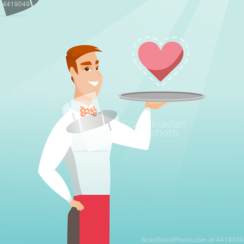 Image of Waiter carrying a tray with a heart.