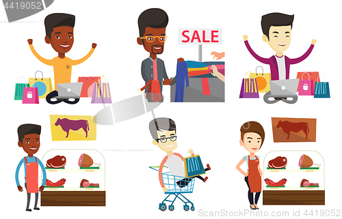 Image of Vector set of shopping people characters.