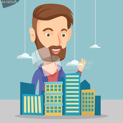 Image of Real estate agent presenting city model.