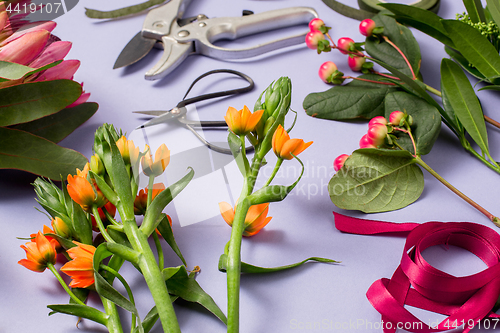 Image of Tools and accessories florists need for making up a bouquet