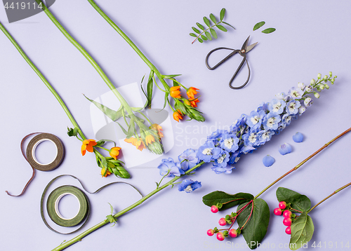 Image of Tools and accessories florists need for making up a bouquet