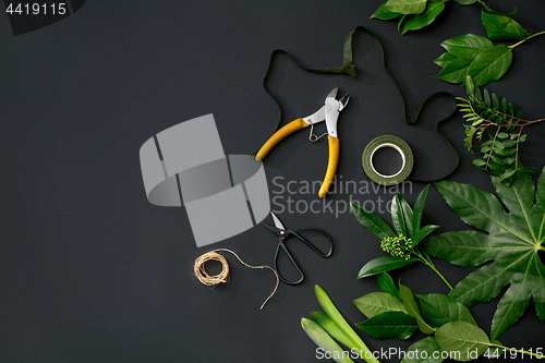 Image of Tools and accessories florists need for making up a bouquet