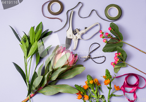 Image of Tools and accessories florists need for making up a bouquet