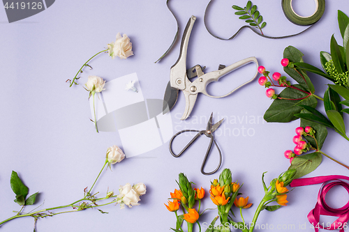 Image of Tools and accessories florists need for making up a bouquet