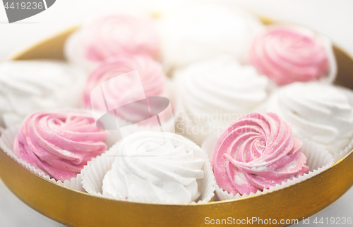 Image of close up of zephyr or marshmallow on cake stand