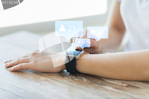 Image of close up of smart watch with social media icons