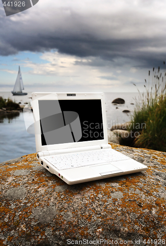 Image of white laptop in the natur