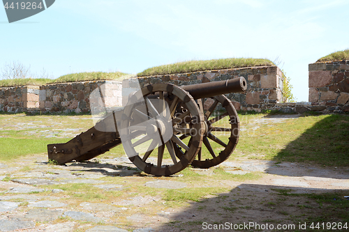 Image of Old military cannon on sea fortress Suomenlinna