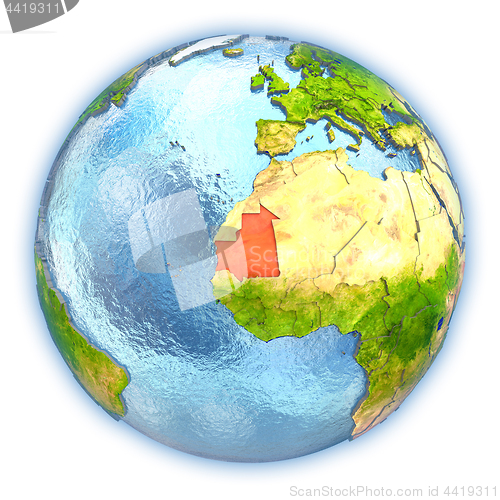 Image of Mauritania on isolated globe