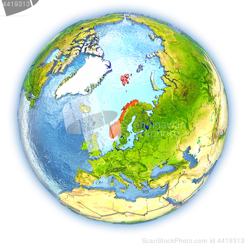 Image of Norway on isolated globe