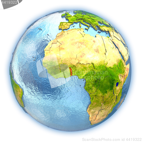 Image of Togo on isolated globe