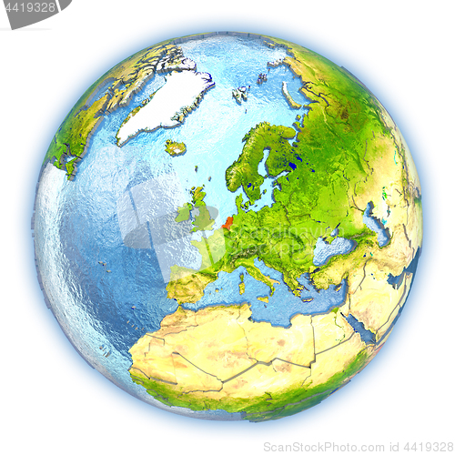 Image of Netherlands on isolated globe