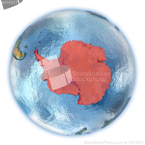 Image of Antarctica on isolated globe