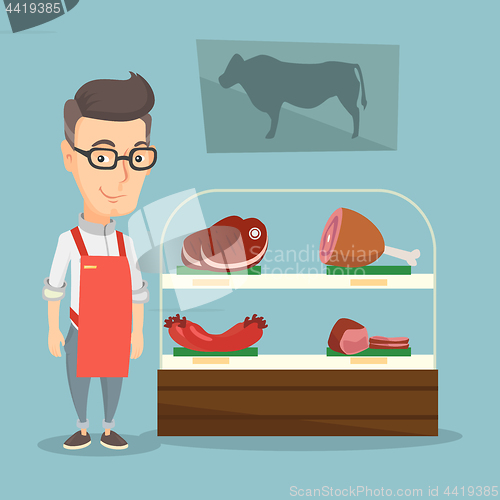 Image of Butcher offering fresh meat in a butchershop.