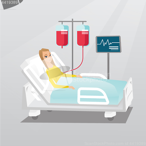 Image of Man lying in hospital bed vector illustration.