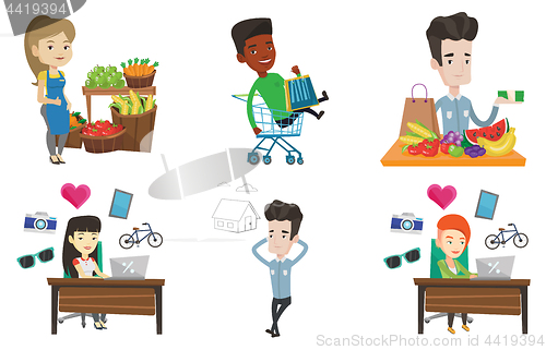 Image of Vector set of shopping people characters.