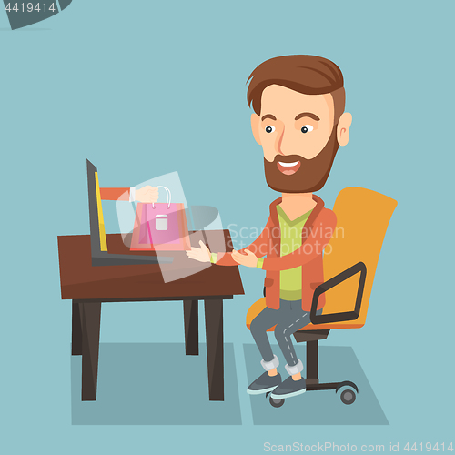 Image of Man shopping online vector illustration.