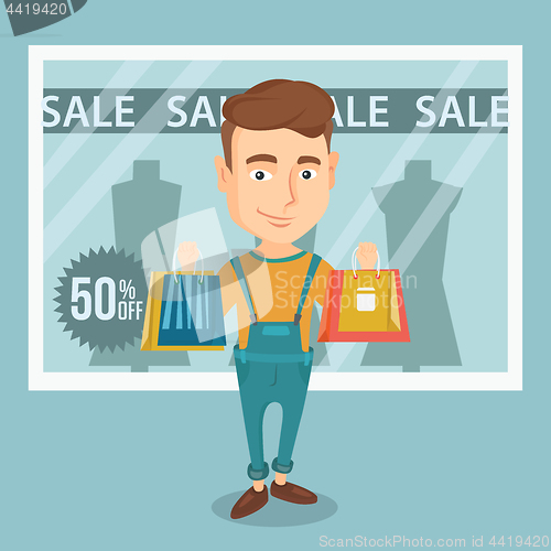 Image of Man shopping on sale vector illustration.