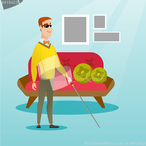 Image of Blind man with a stick vector illustration.