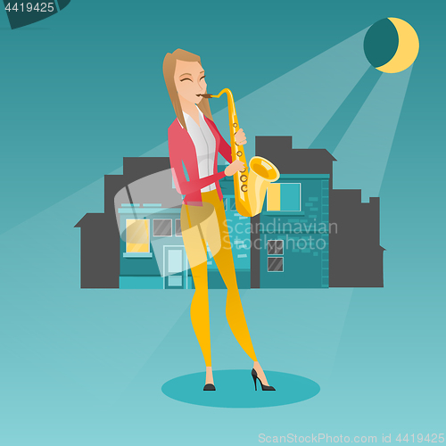 Image of Musician playing on saxophone vector illustration.