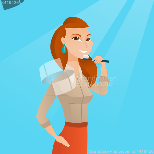 Image of Woman brushing teeth vector illustration.