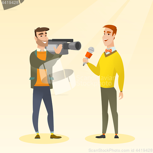 Image of TV reporter and operator vector illustration.