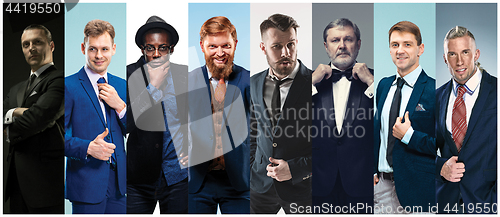 Image of Collage of elegant men in suits