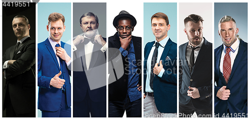 Image of Collage of elegant men in suits