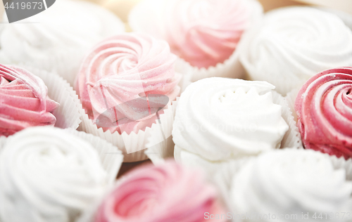 Image of close up of zephyr or marshmallow dessert on plate