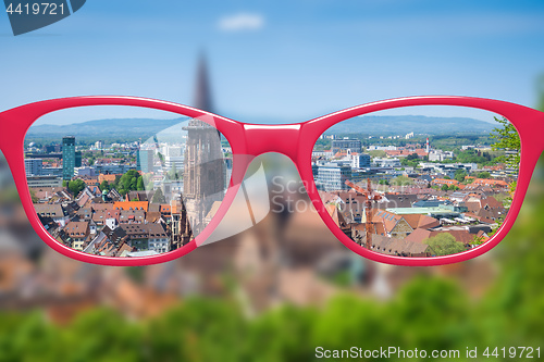 Image of View through glasses sharp with glasses unsharp without glasses