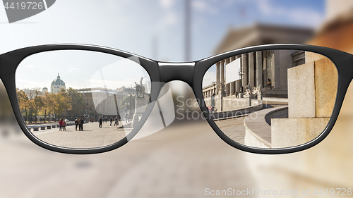 Image of View through glasses sharp with glasses unsharp without glasses