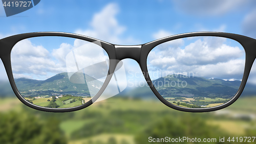 Image of View through glasses sharp with glasses unsharp without glasses