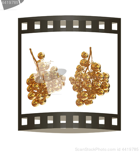 Image of Gold Grapes. 3d illustration. The film strip.