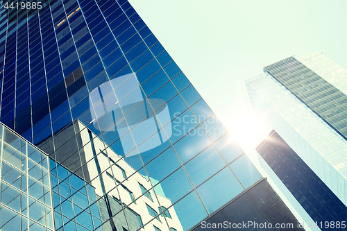 Image of close up of office building or skyscraper and sky