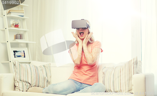 Image of woman in virtual reality headset or 3d glasses