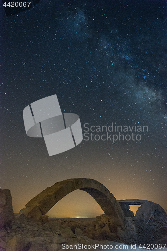 Image of Milky Way and ruins in Israel