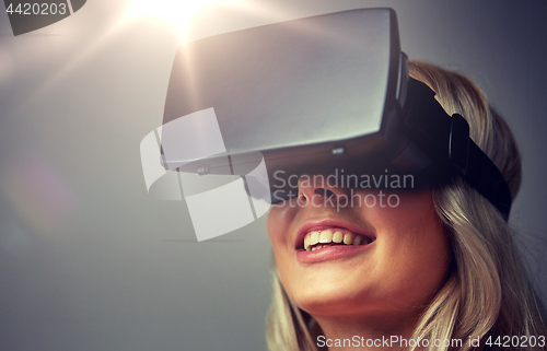 Image of close up of woman in virtual reality headset