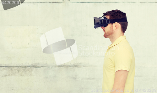 Image of man in virtual reality headset or 3d glasses