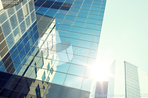 Image of close up of office building or skyscraper and sky