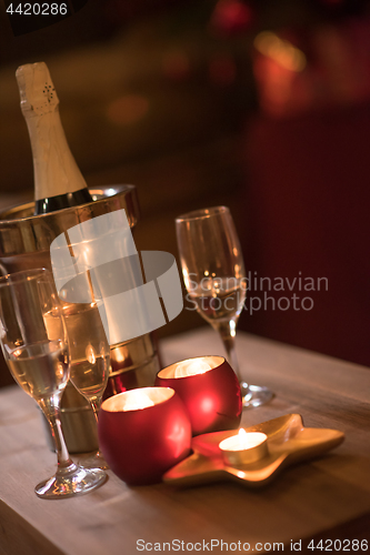 Image of champagne on a wooden table