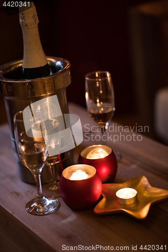 Image of champagne on a wooden table