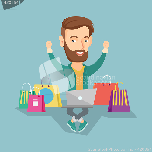 Image of Man shopping online vector illustration.