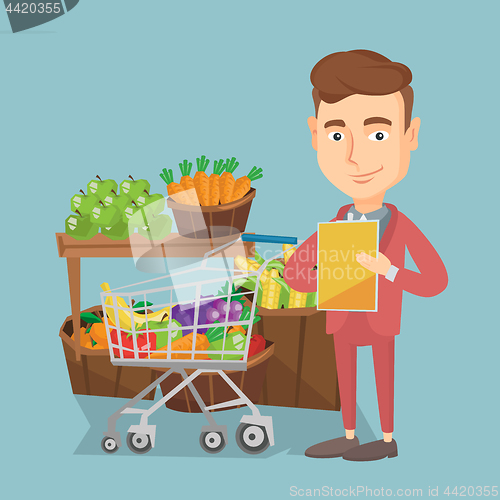 Image of Man with a shopping list vector illustration.