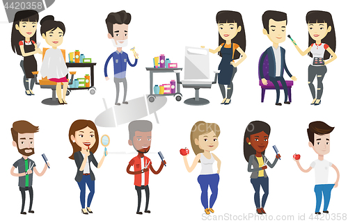 Image of Vector set of people during beauty procedures.