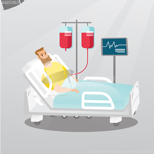 Image of Man lying in hospital bed vector illustration.