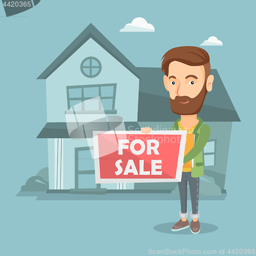 Image of Real estate agent offering house.